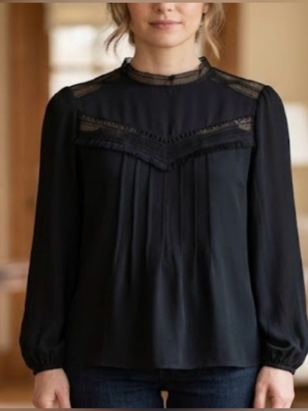 ANN TAYLOR Black Fringe Detail Blouse